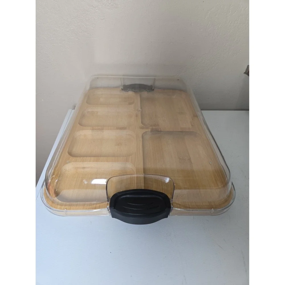 Farberware Build a Board Bamboo Charcuterie Serving Tray 6 Compartment Locking L